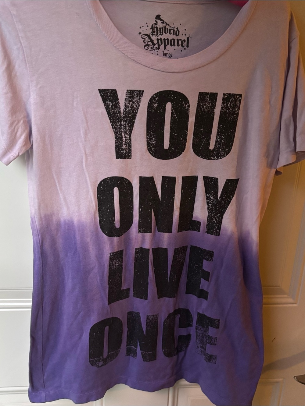 Y2K Hybrid Apparel Graphic  Purple 'YOU ONLY LIVE ONCE' Short Sleeve Tee - L